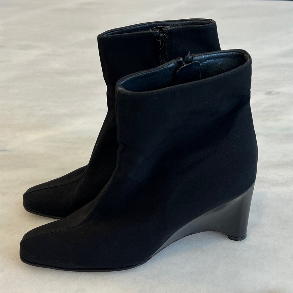 Stuart Weitzman Midnight Black Wedge Booties
